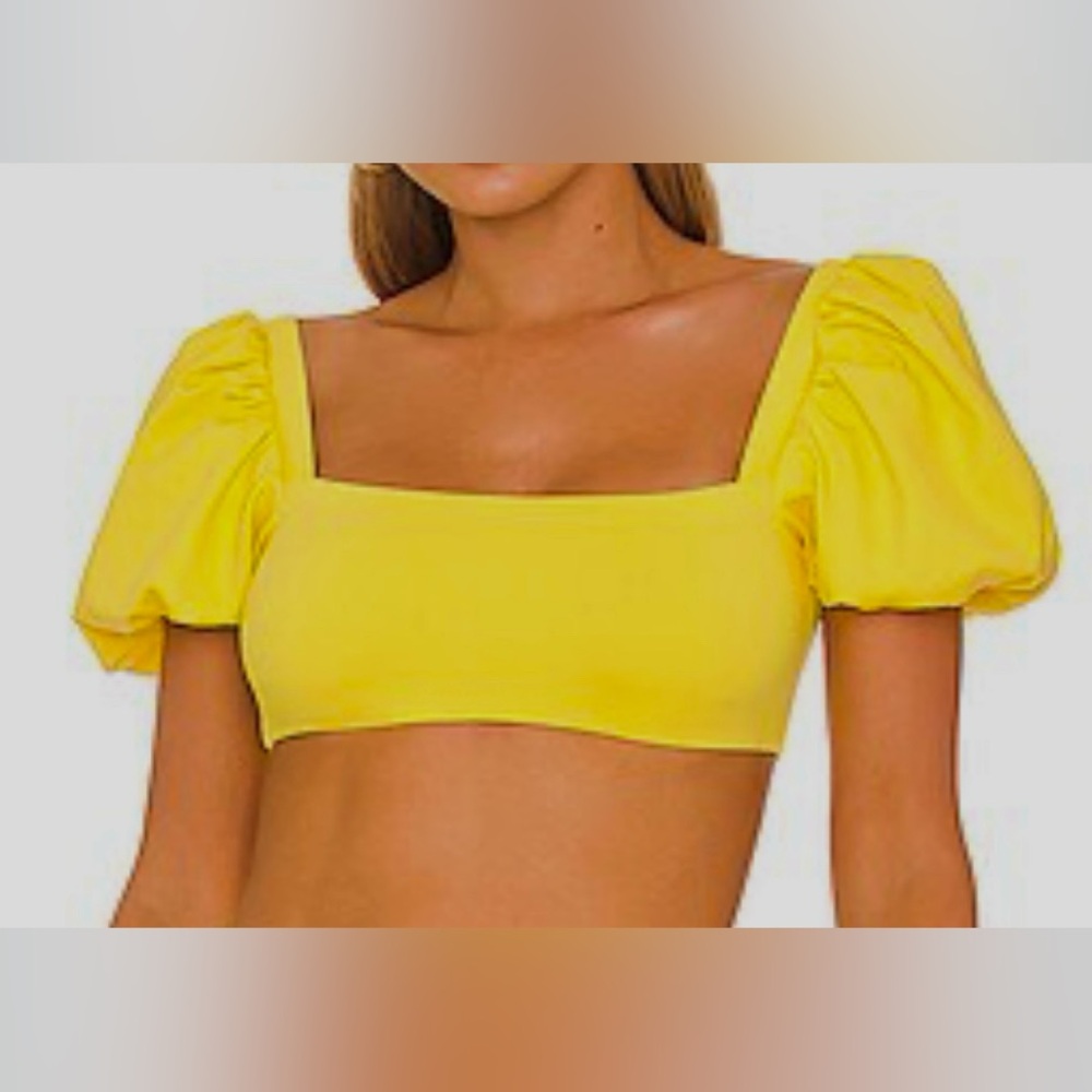 Agua Bendita Sunny Yellow Puff Sleeve Crop Top